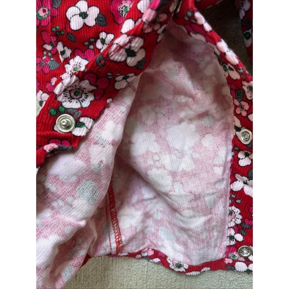 OshKosh B'gosh Girls 9M Pink Floral Corduroy Bib Overalls Cotton Baby Romper
